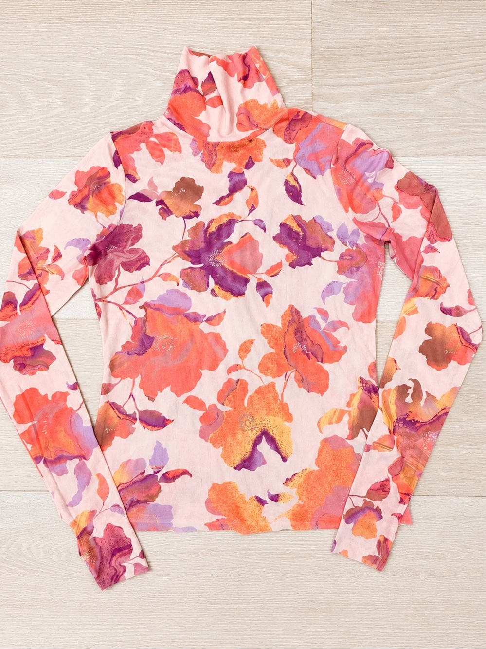 AFRM - Floral Long Sleeve Top in Pink and Orange Multi - Size L (Fits M-L)